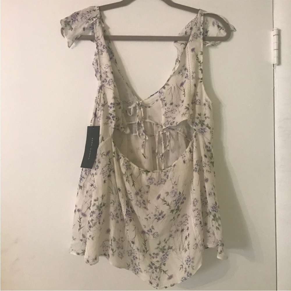ZARA Floral Ruffle Open Back Top - Picture 5 of 8